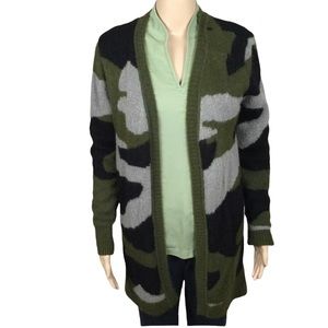 Women’s DESIGN LAB Long Length Green/Grey Animal Print Cardigan, Size XS
